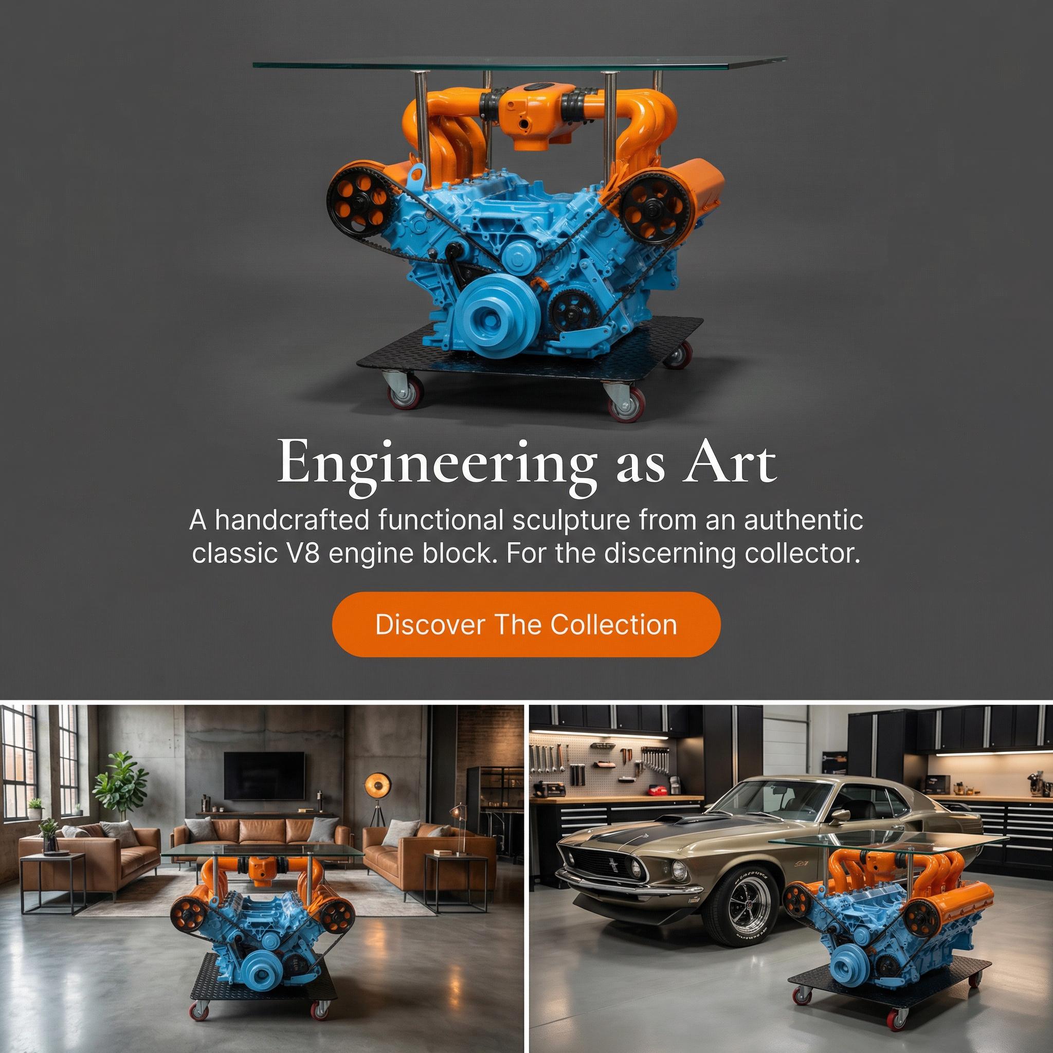 German V8 Engine Coffee Table – Gulf Livery Edition