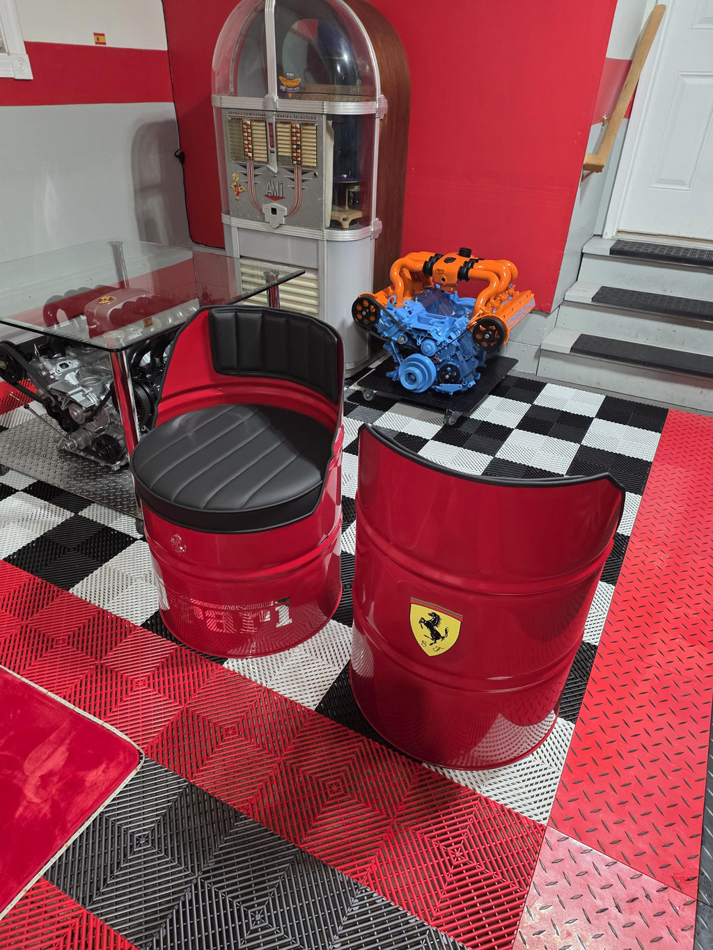 Ferrari-Inspired Chairs Set with F1i Wheel Coffee Table