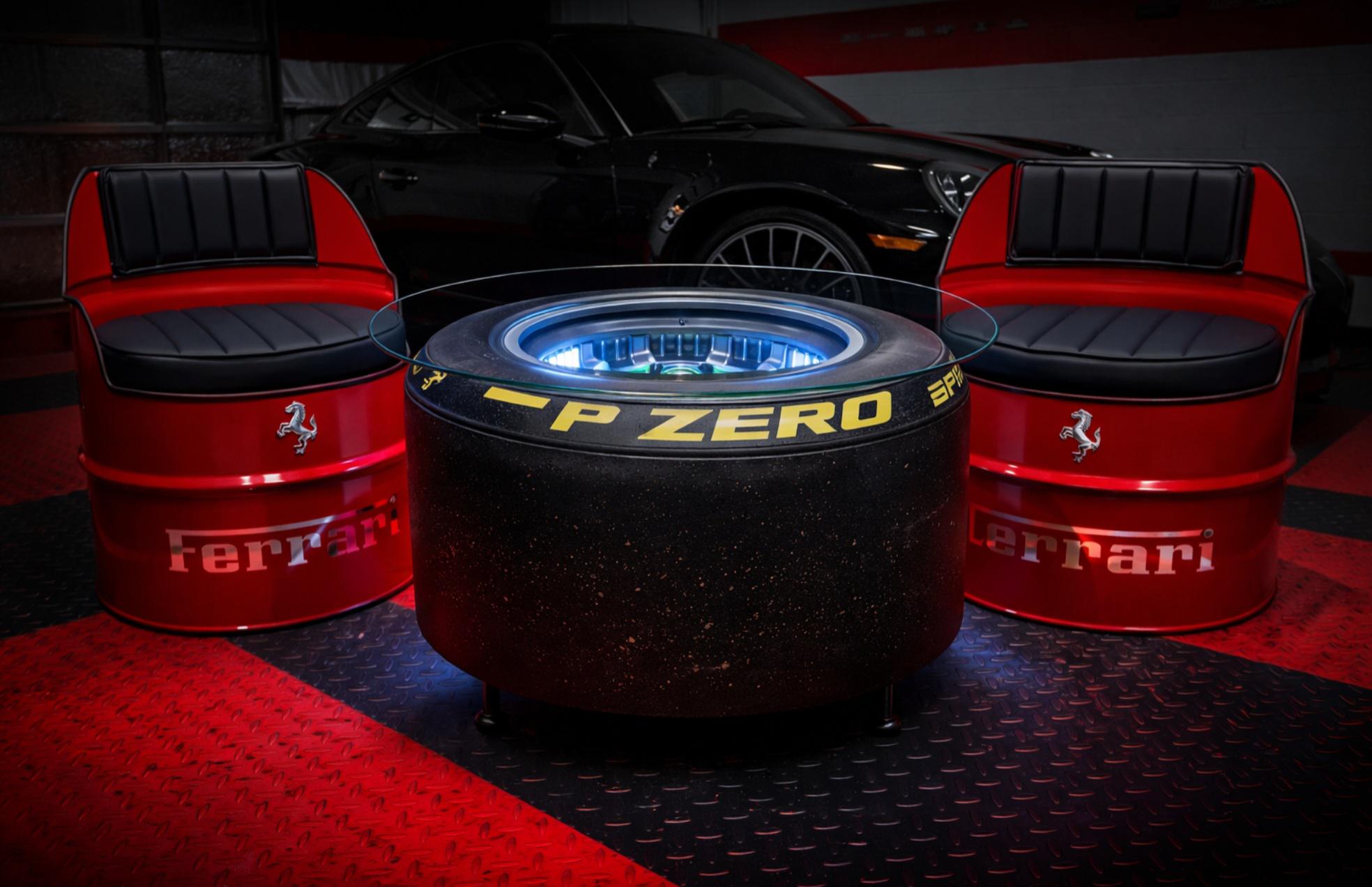 Ferrari-Inspired Chairs Set with F1i Wheel Coffee Table