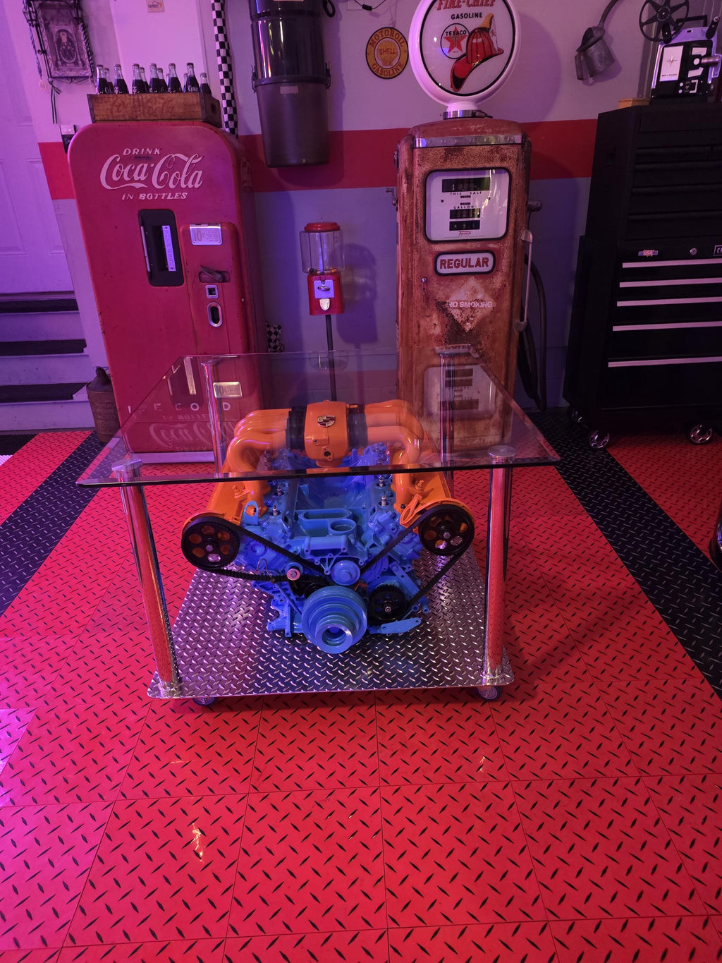 German V8 Engine Coffee Table – Gulf Livery Edition
