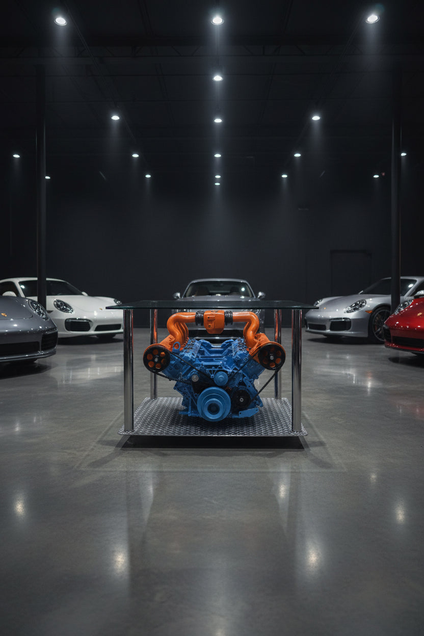 German V8 Engine Coffee Table – Gulf Livery Edition