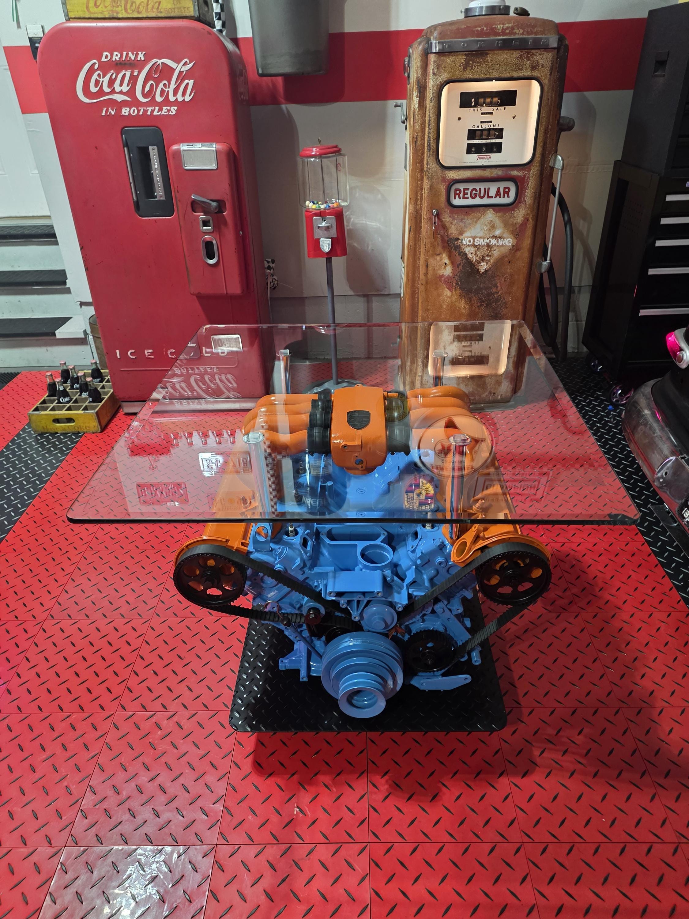 German V8 Engine Coffee Table – Gulf Livery Edition