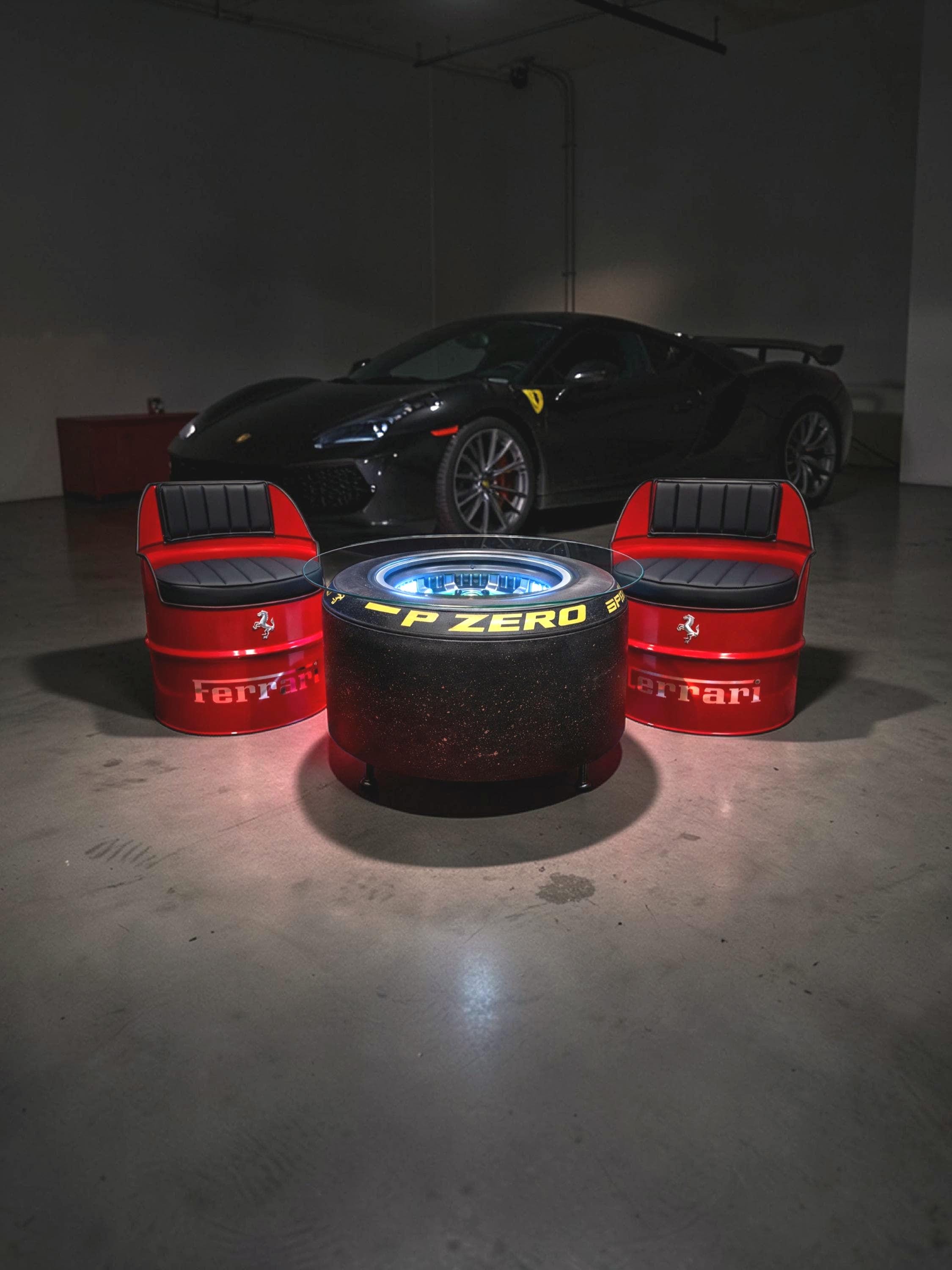 Ferrari-Inspired Chairs Set with F1i Wheel Coffee Table